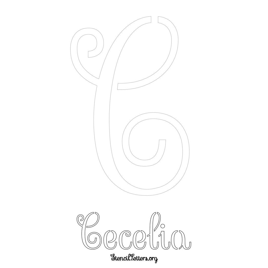 Cecelia printable name initial stencil in Ornamental Cursive Lettering