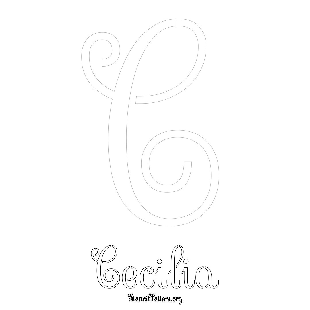 Cecilia printable name initial stencil in Ornamental Cursive Lettering