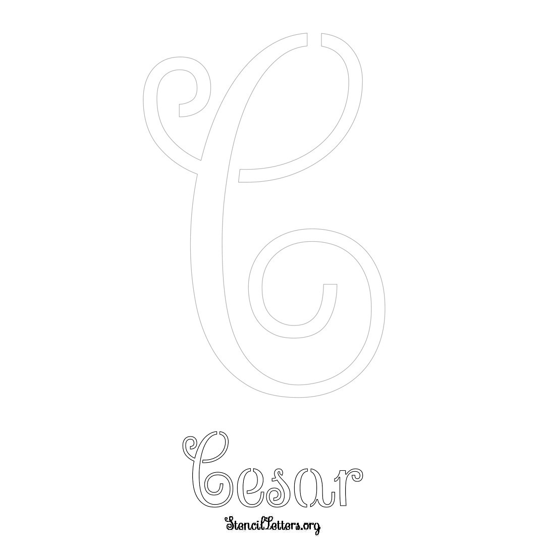 Cesar printable name initial stencil in Ornamental Cursive Lettering