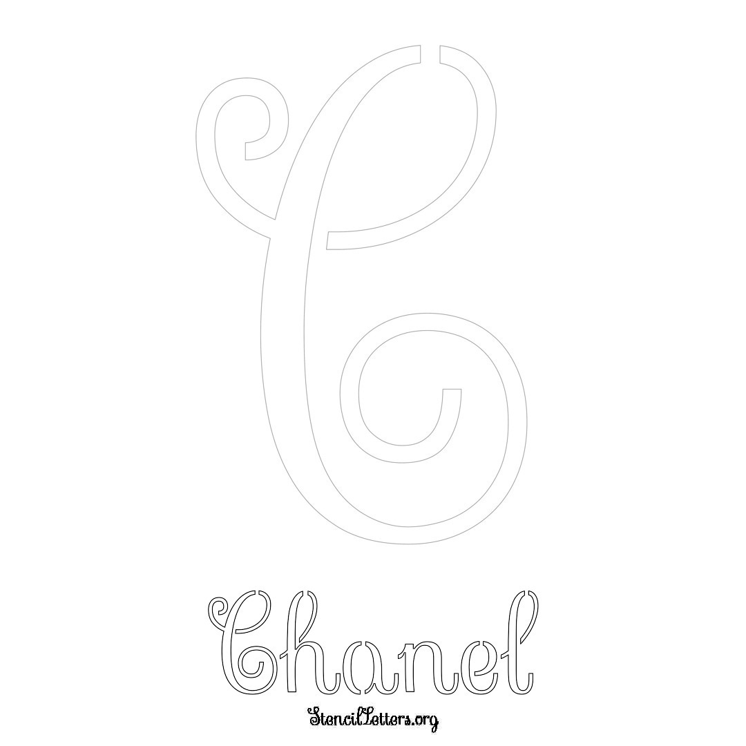 Chanel printable name initial stencil in Ornamental Cursive Lettering