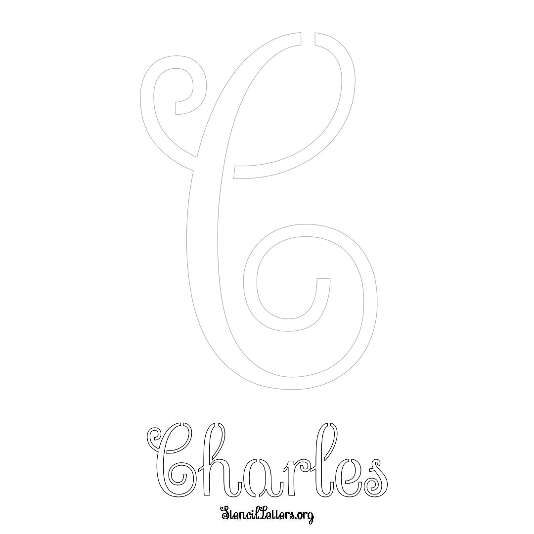 Charles printable name initial stencil in Ornamental Cursive Lettering