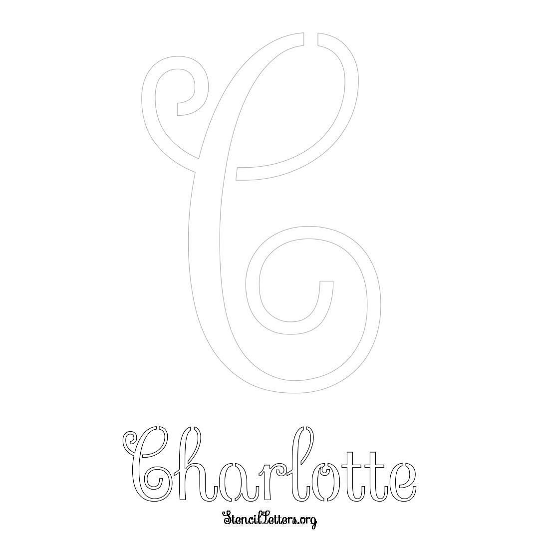 Charlotte printable name initial stencil in Ornamental Cursive Lettering