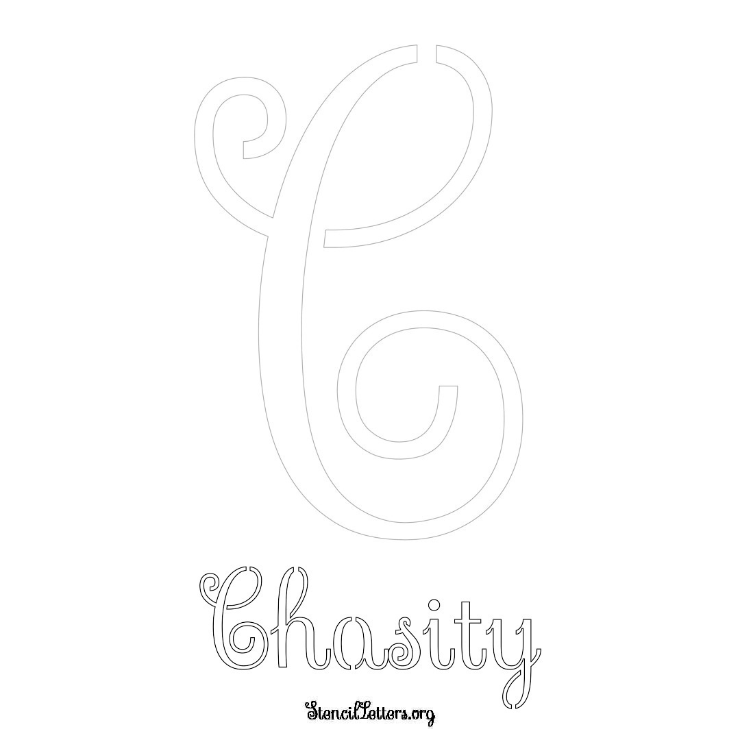 Chasity printable name initial stencil in Ornamental Cursive Lettering