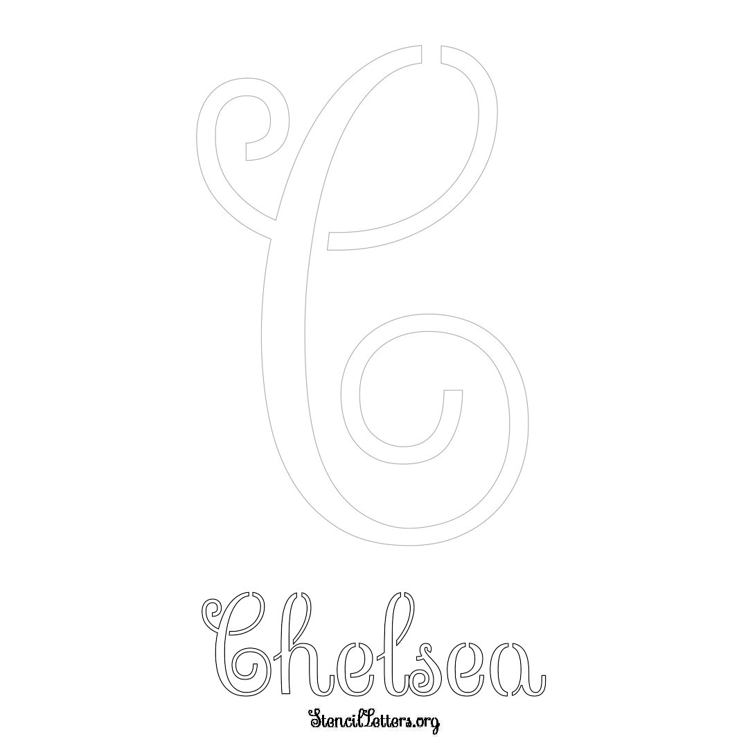 Chelsea printable name initial stencil in Ornamental Cursive Lettering