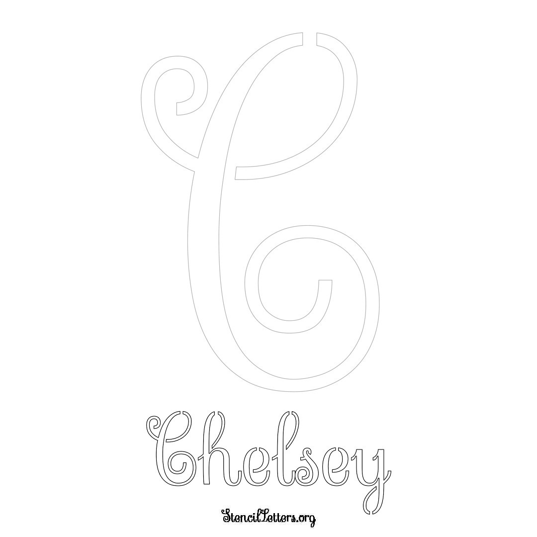 Chelsey printable name initial stencil in Ornamental Cursive Lettering