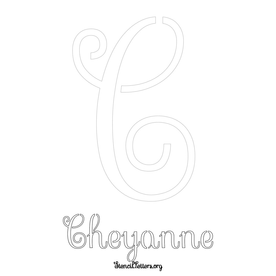 Cheyanne printable name initial stencil in Ornamental Cursive Lettering