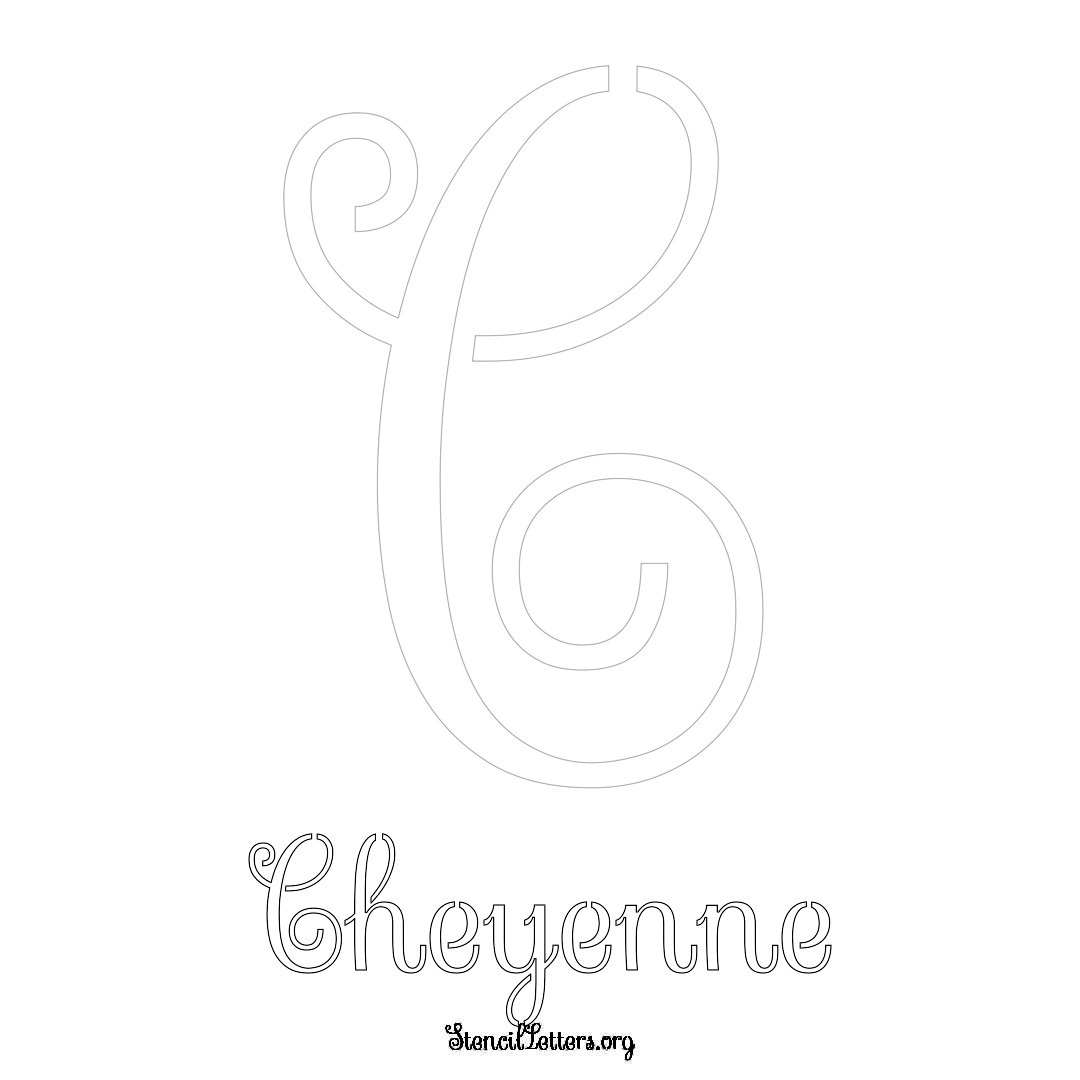 Cheyenne printable name initial stencil in Ornamental Cursive Lettering