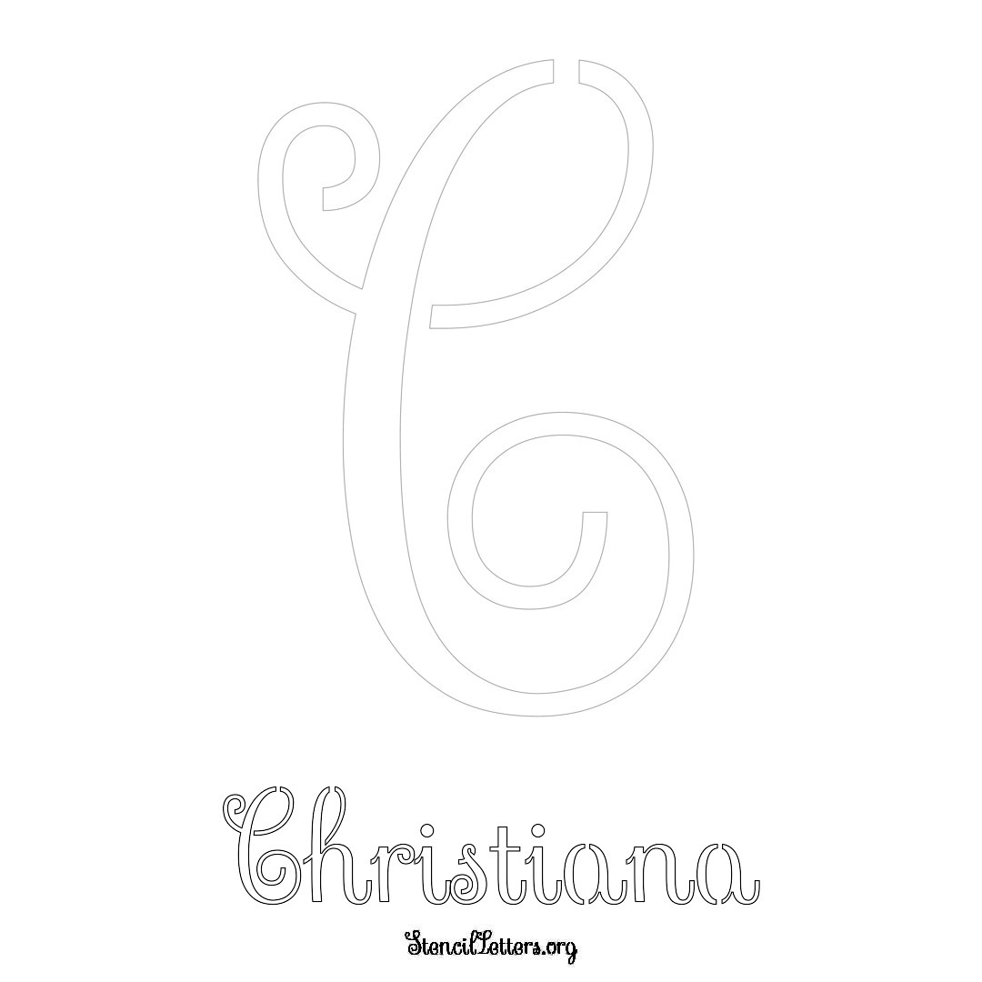 Christiana printable name initial stencil in Ornamental Cursive Lettering