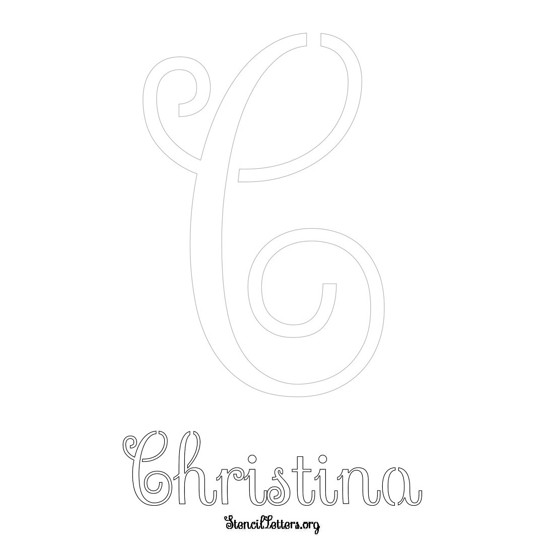 Christina printable name initial stencil in Ornamental Cursive Lettering