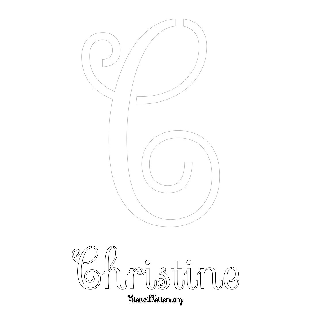 Christine printable name initial stencil in Ornamental Cursive Lettering