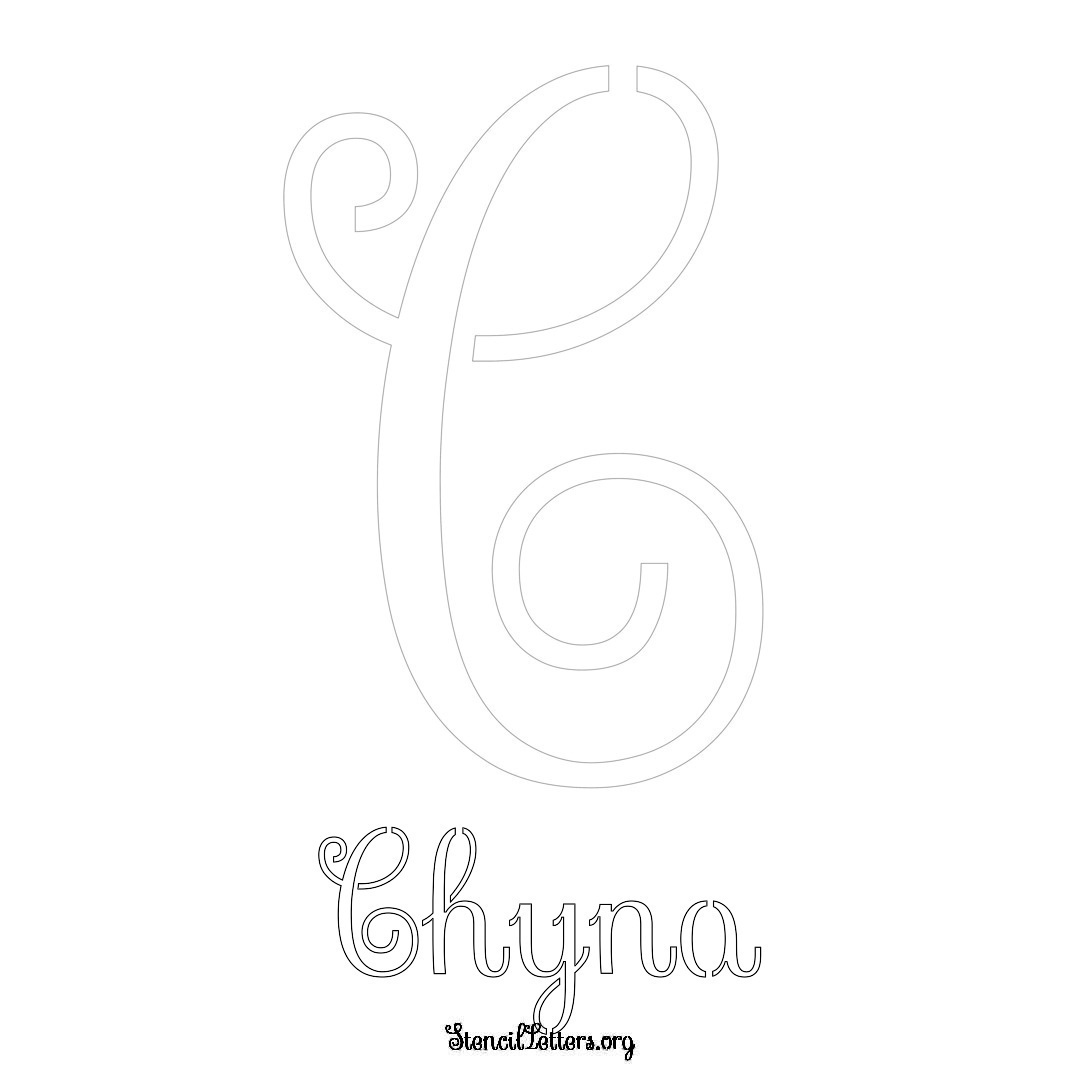 Chyna printable name initial stencil in Ornamental Cursive Lettering