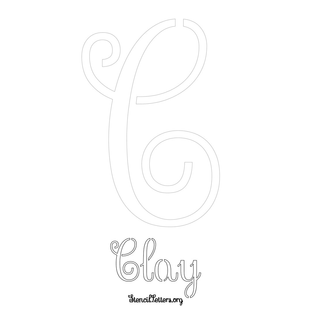 Clay printable name initial stencil in Ornamental Cursive Lettering