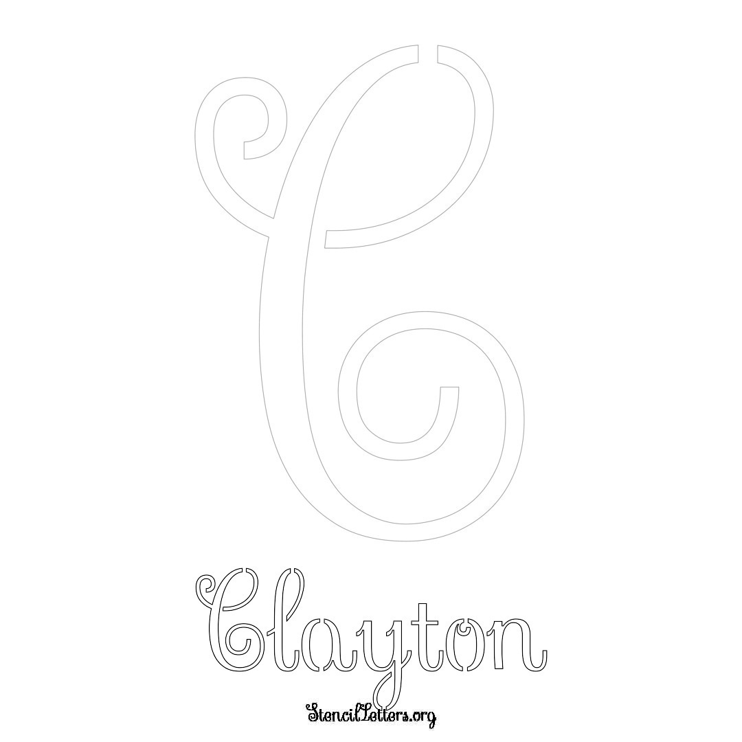 Clayton printable name initial stencil in Ornamental Cursive Lettering