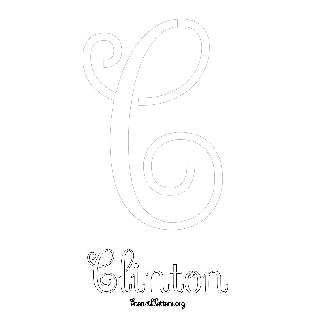 Clinton printable name initial stencil in Ornamental Cursive Lettering