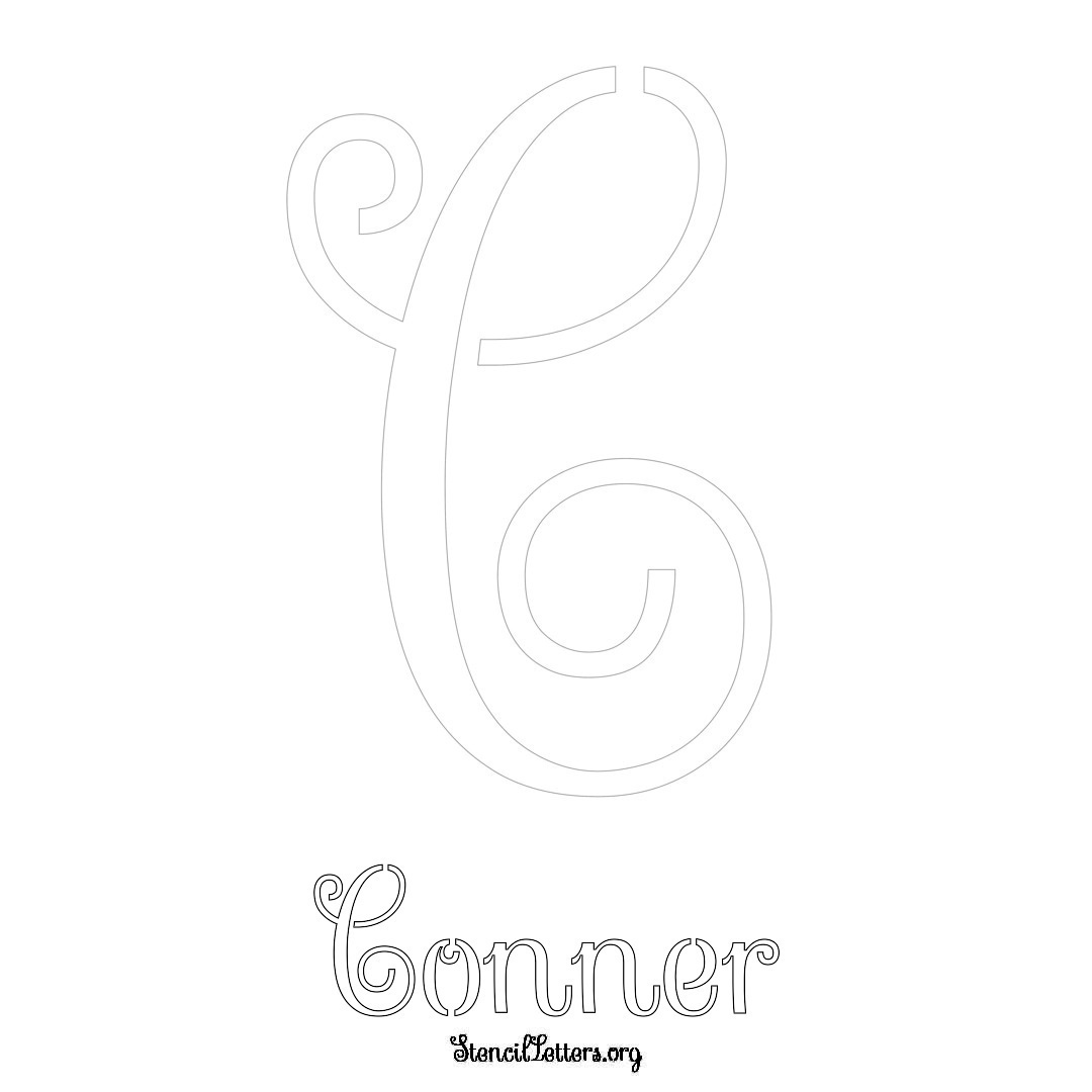 Conner printable name initial stencil in Ornamental Cursive Lettering