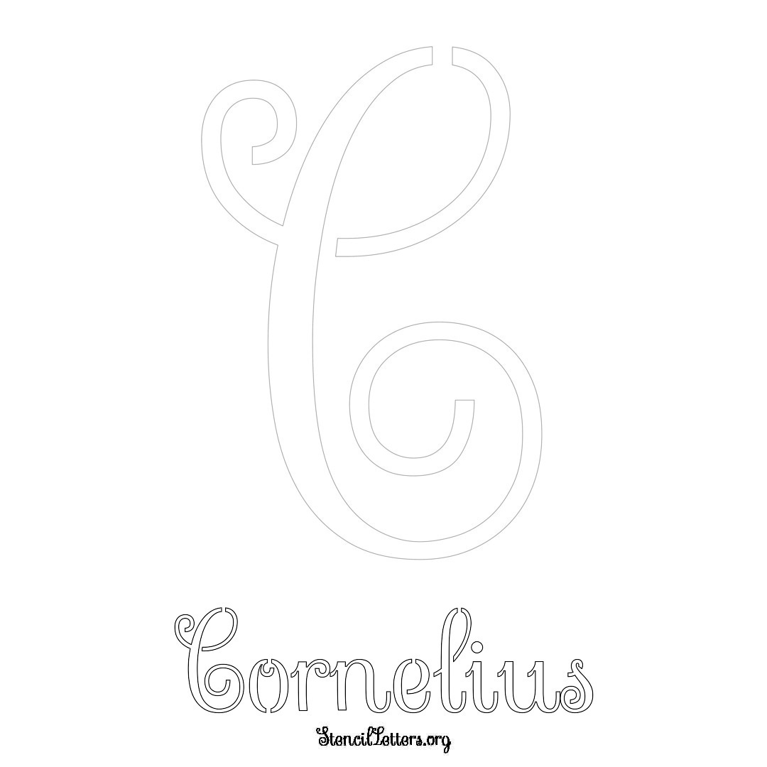 Cornelius printable name initial stencil in Ornamental Cursive Lettering