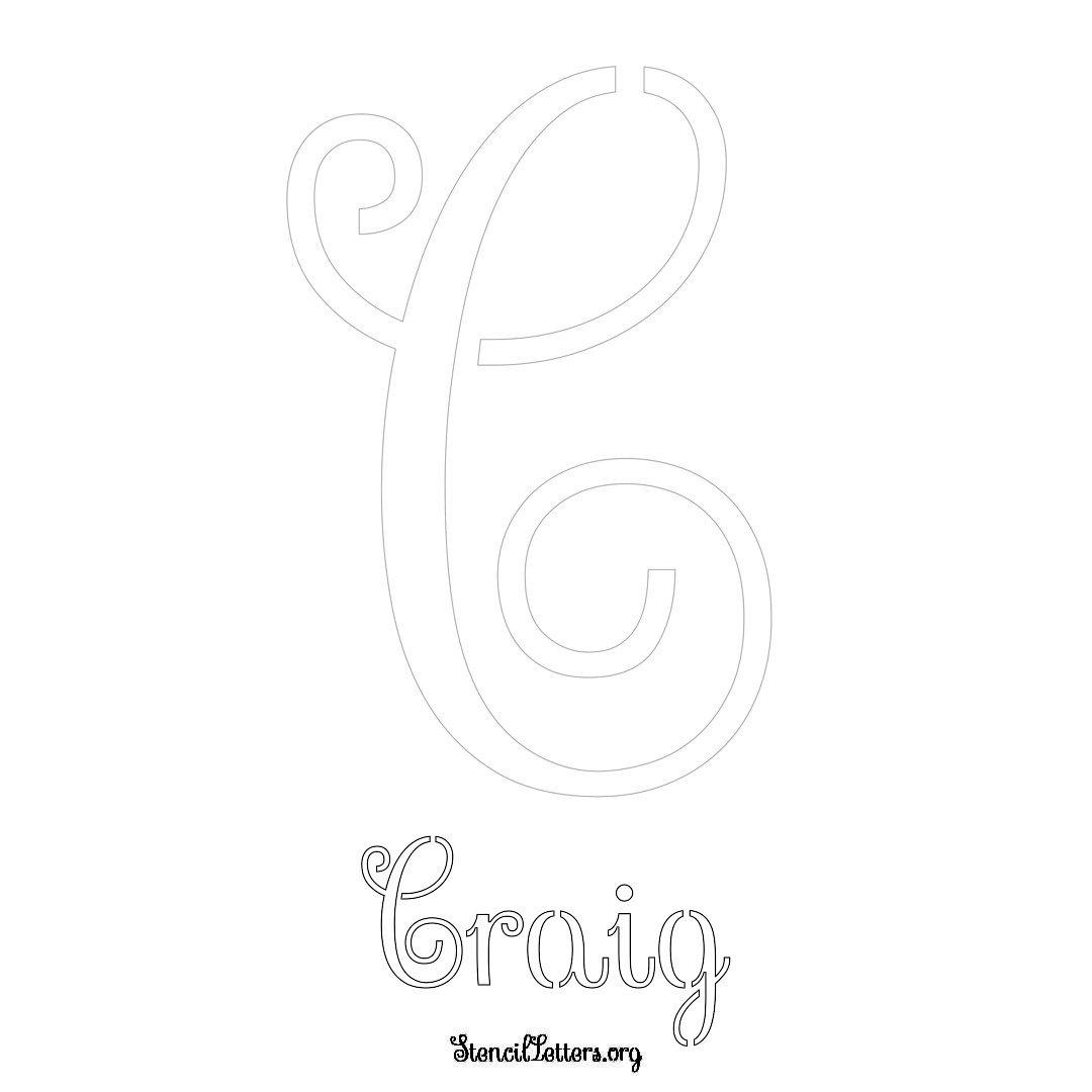 Craig printable name initial stencil in Ornamental Cursive Lettering