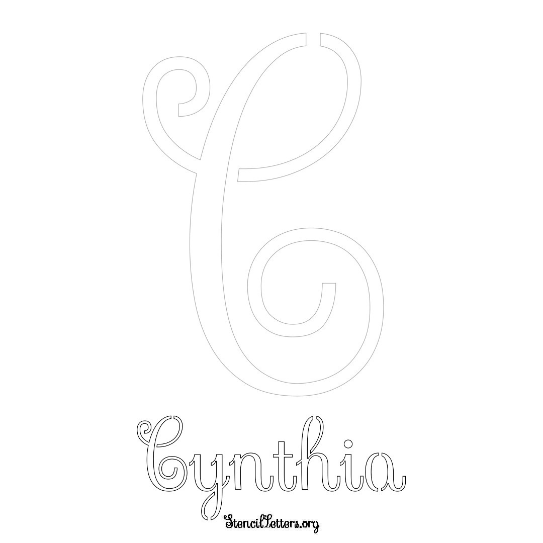 Cynthia printable name initial stencil in Ornamental Cursive Lettering