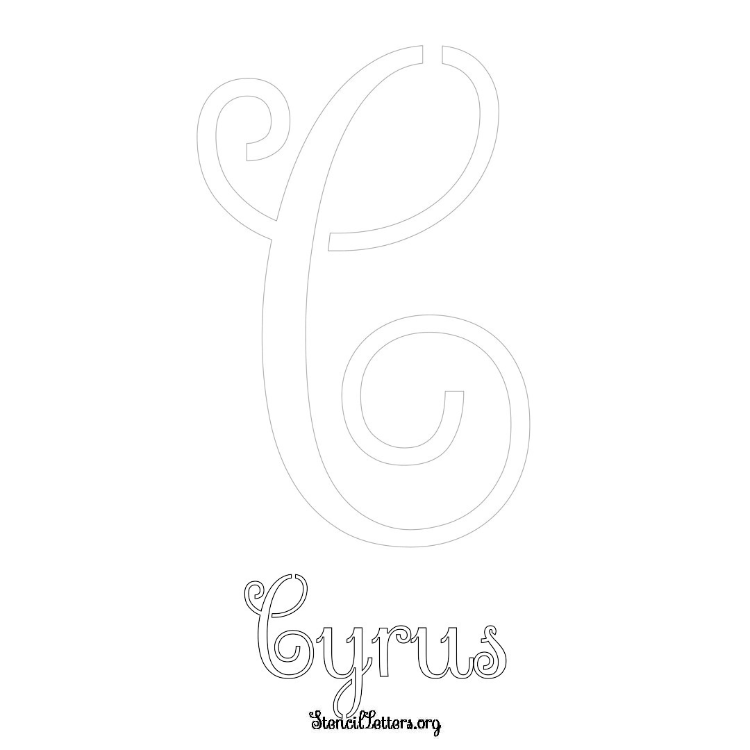 Cyrus printable name initial stencil in Ornamental Cursive Lettering