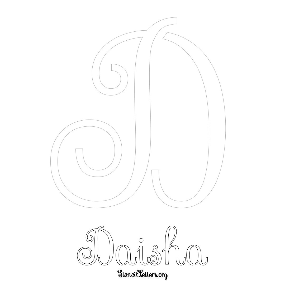 Daisha printable name initial stencil in Ornamental Cursive Lettering