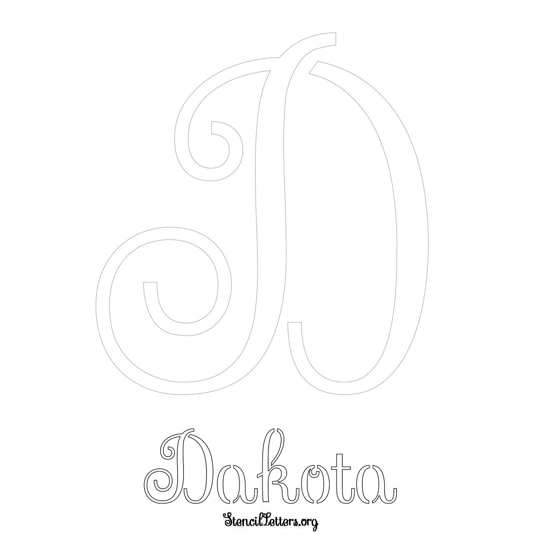 Dakota printable name initial stencil in Ornamental Cursive Lettering