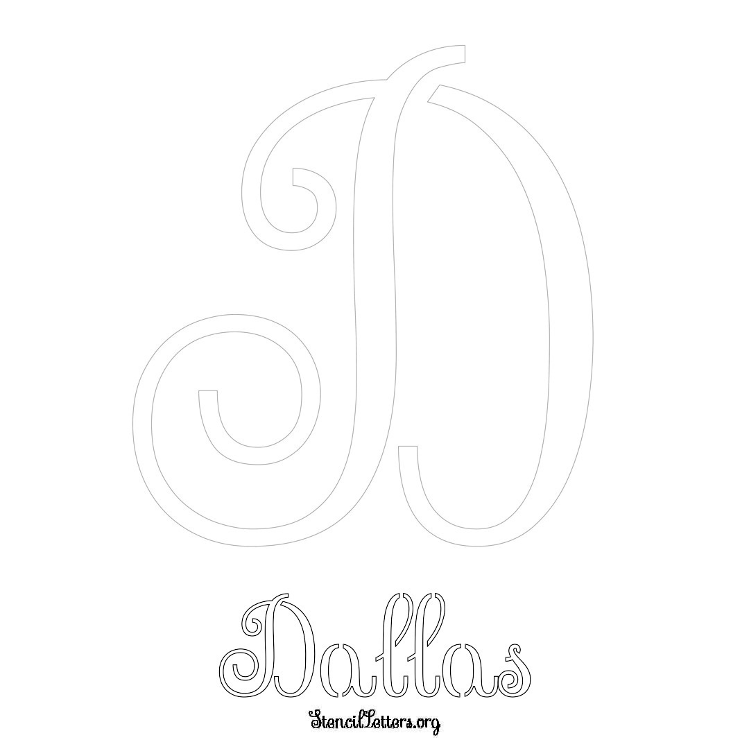 Dallas printable name initial stencil in Ornamental Cursive Lettering