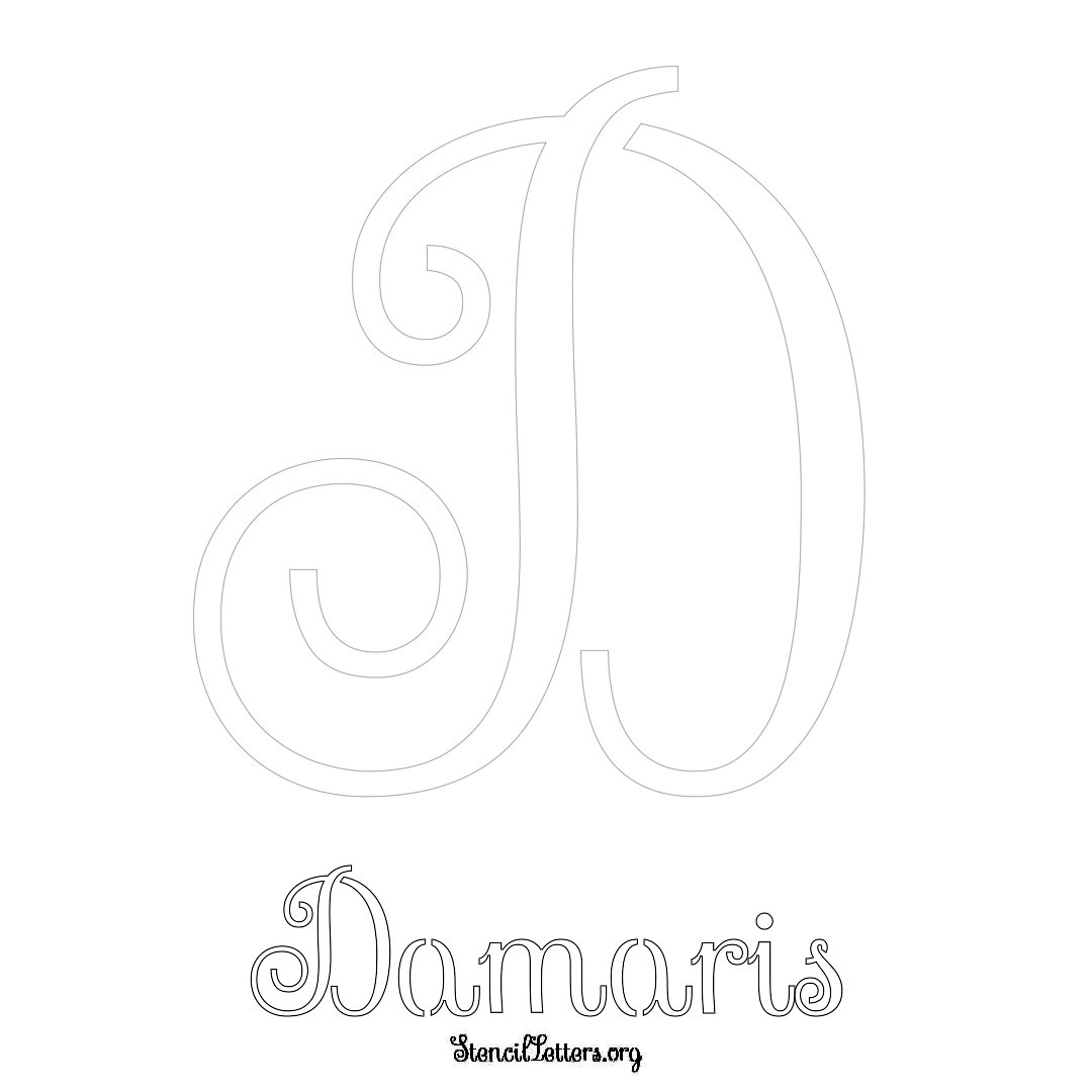 Damaris printable name initial stencil in Ornamental Cursive Lettering