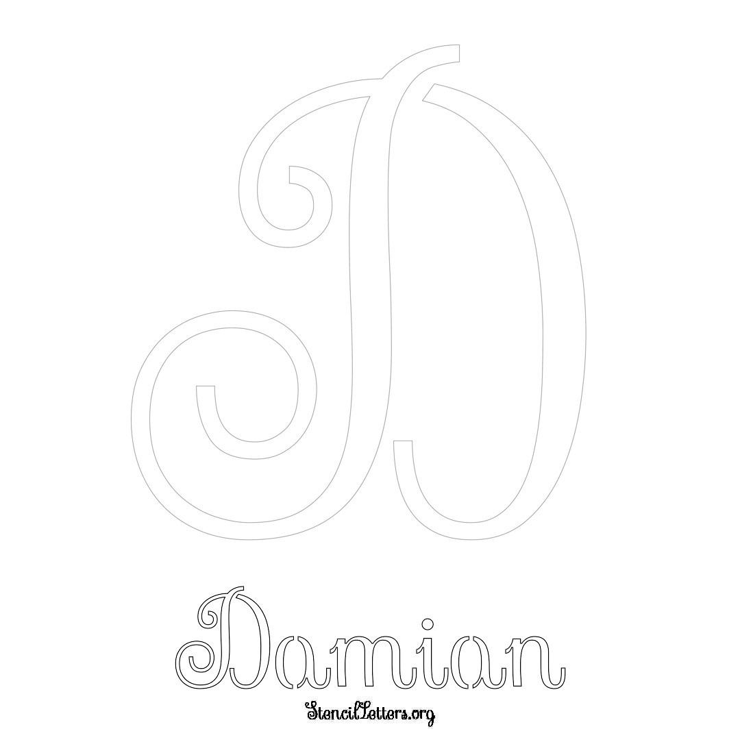 Damian printable name initial stencil in Ornamental Cursive Lettering