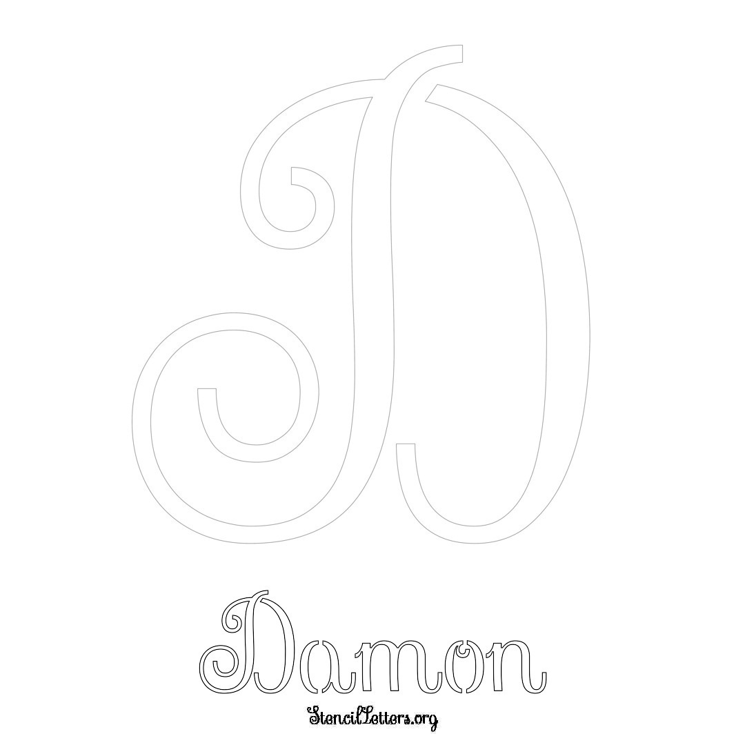 Damon printable name initial stencil in Ornamental Cursive Lettering