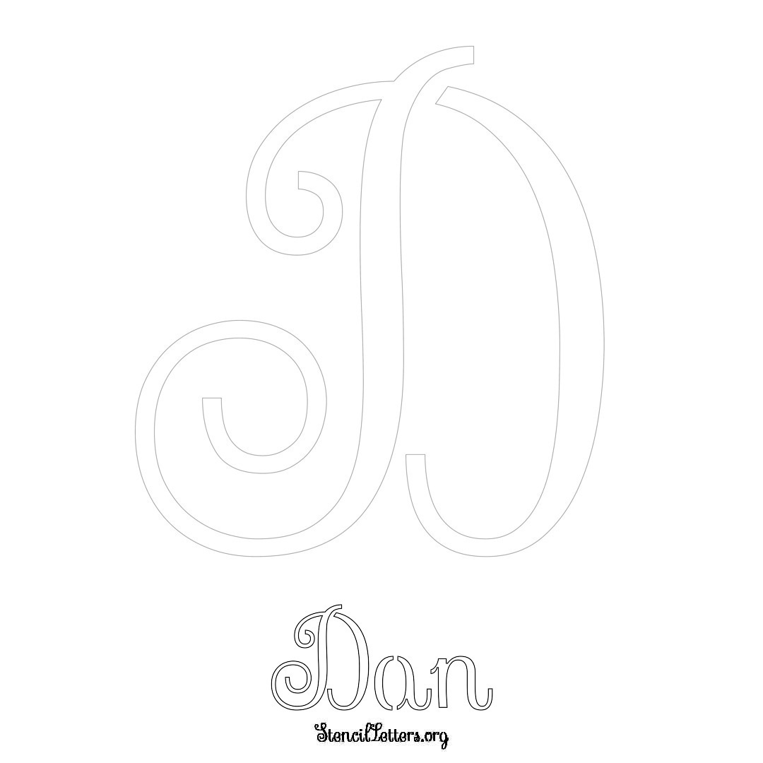 Dan printable name initial stencil in Ornamental Cursive Lettering