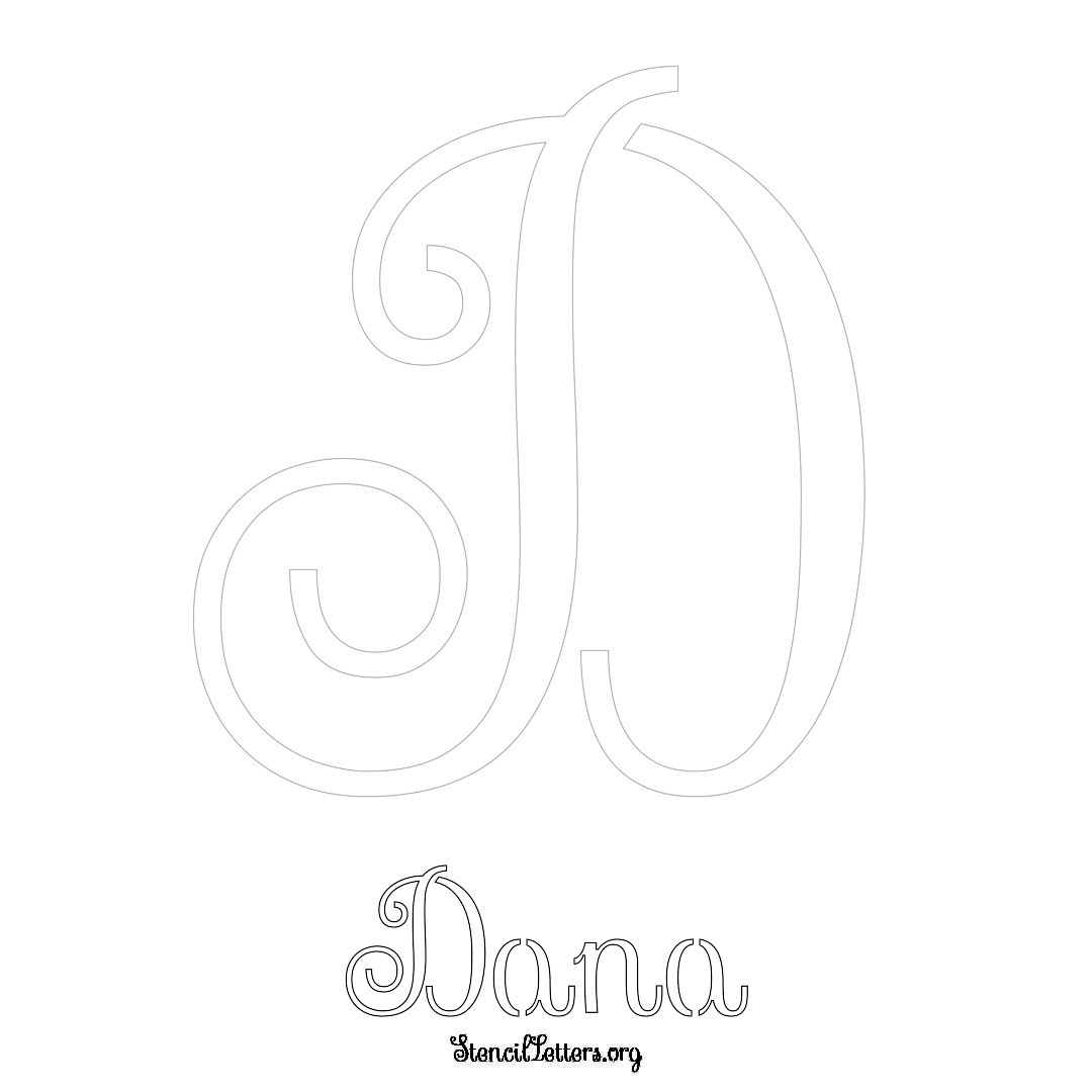 Dana printable name initial stencil in Ornamental Cursive Lettering