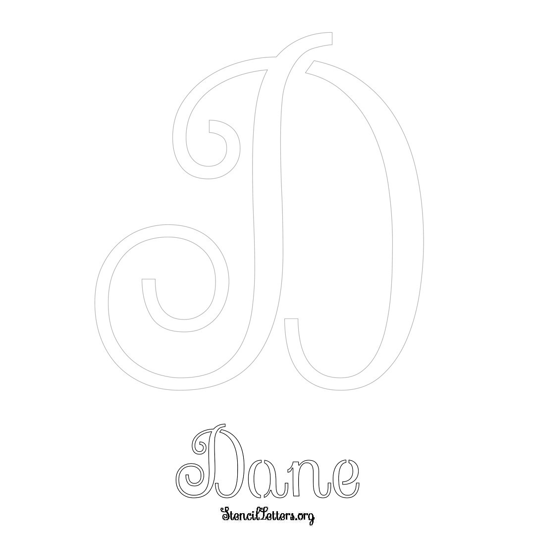 Dane printable name initial stencil in Ornamental Cursive Lettering