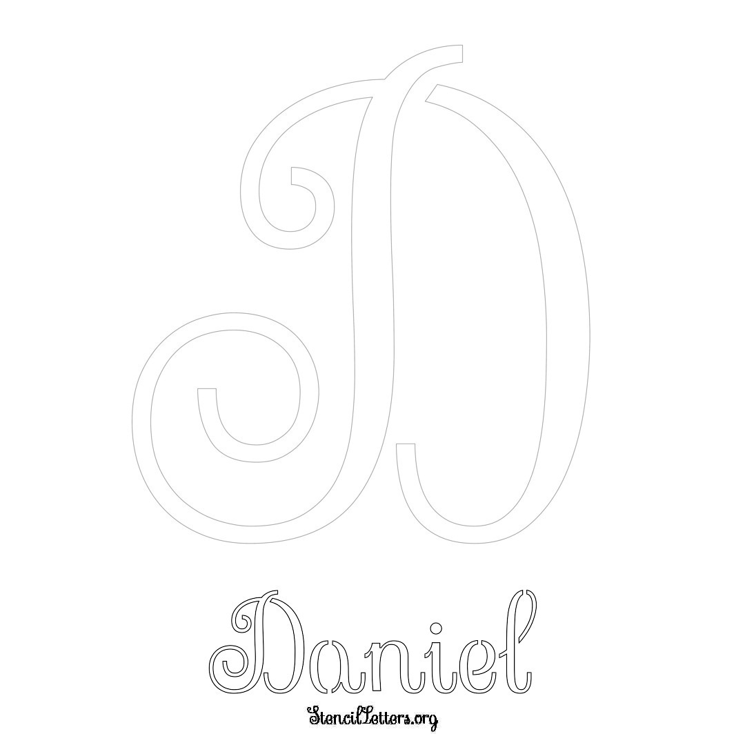 Daniel printable name initial stencil in Ornamental Cursive Lettering