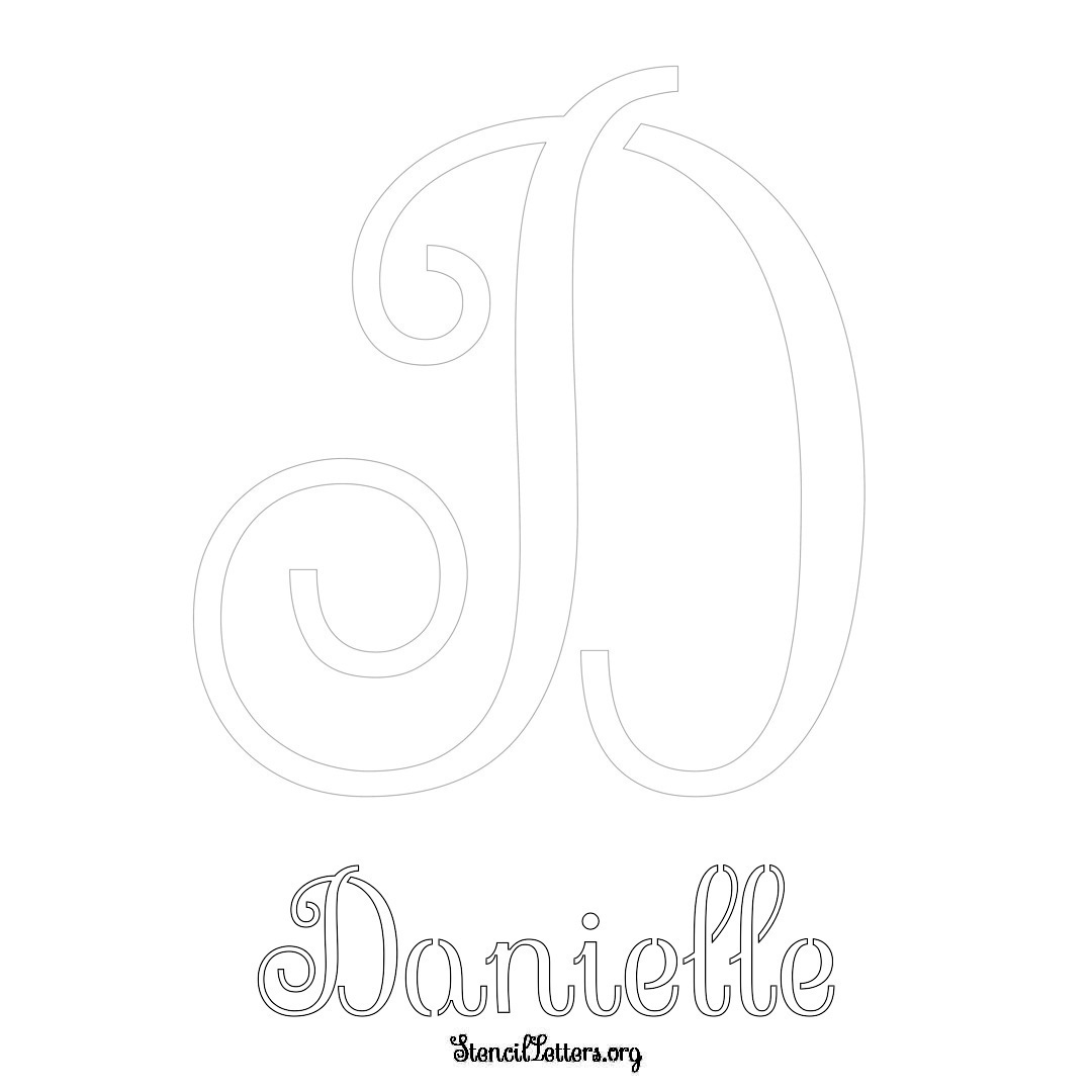 Danielle printable name initial stencil in Ornamental Cursive Lettering