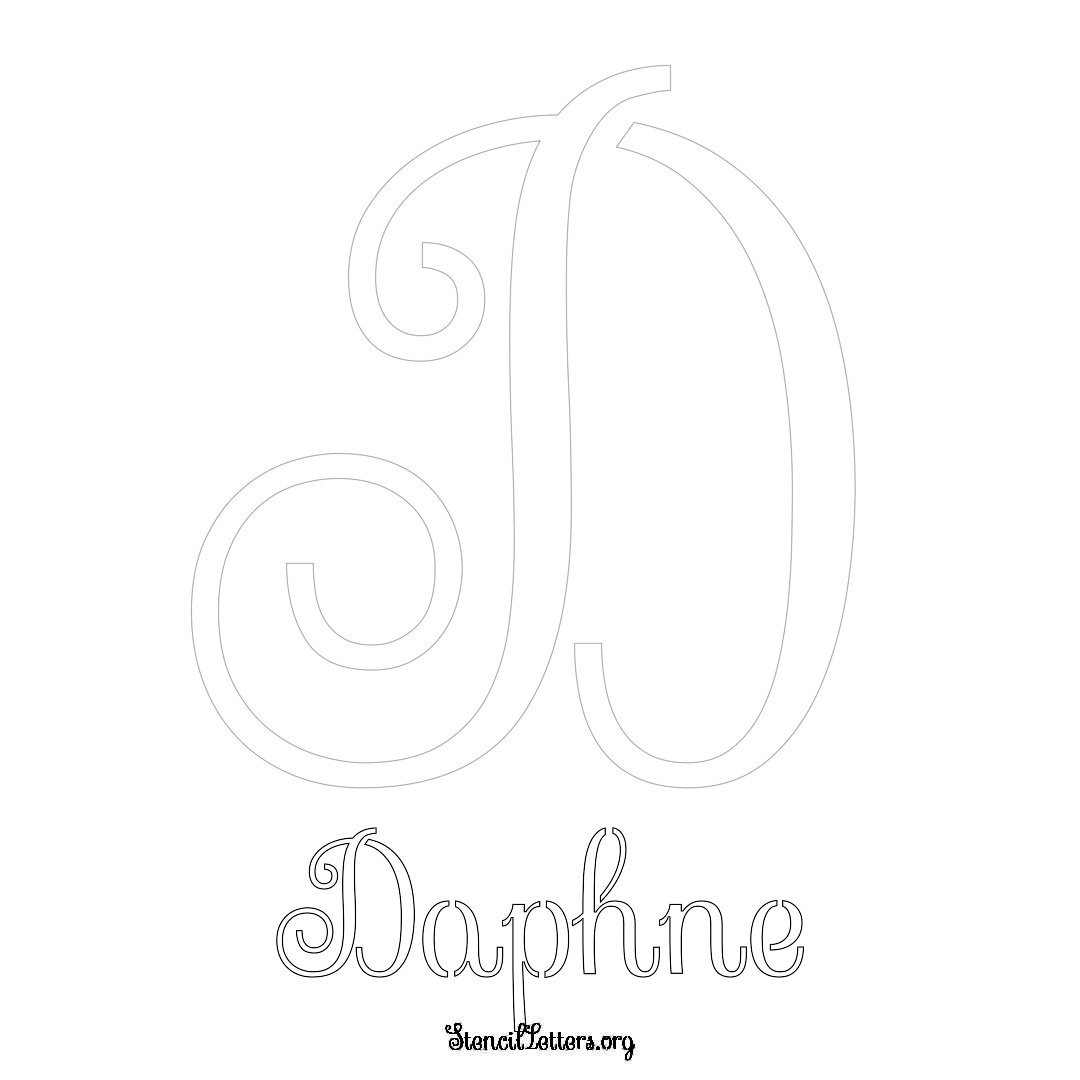 Daphne printable name initial stencil in Ornamental Cursive Lettering