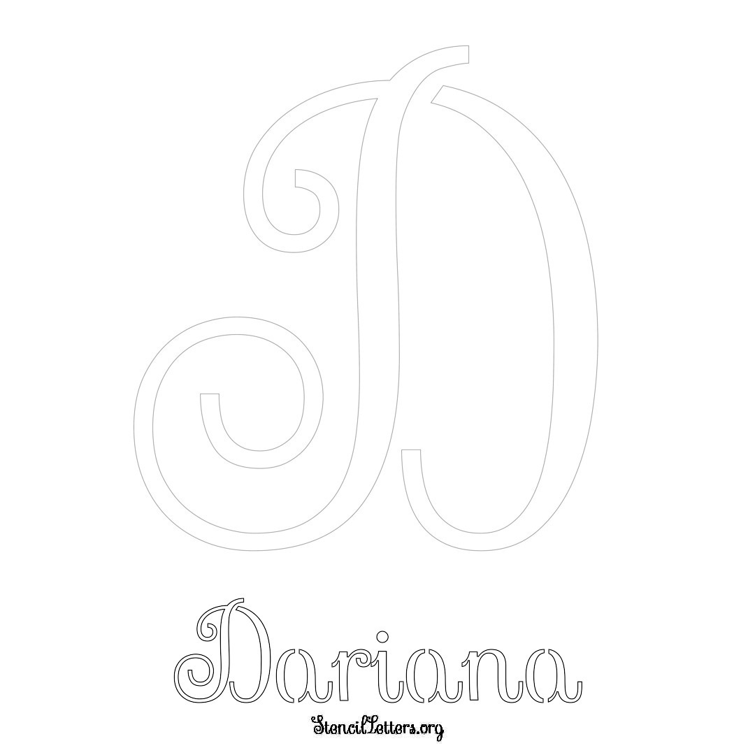 Dariana printable name initial stencil in Ornamental Cursive Lettering