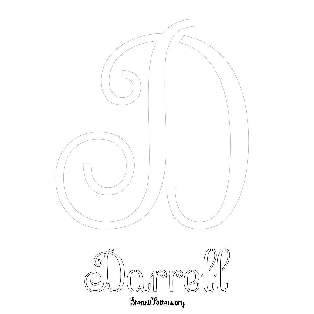 Darrell printable name initial stencil in Ornamental Cursive Lettering