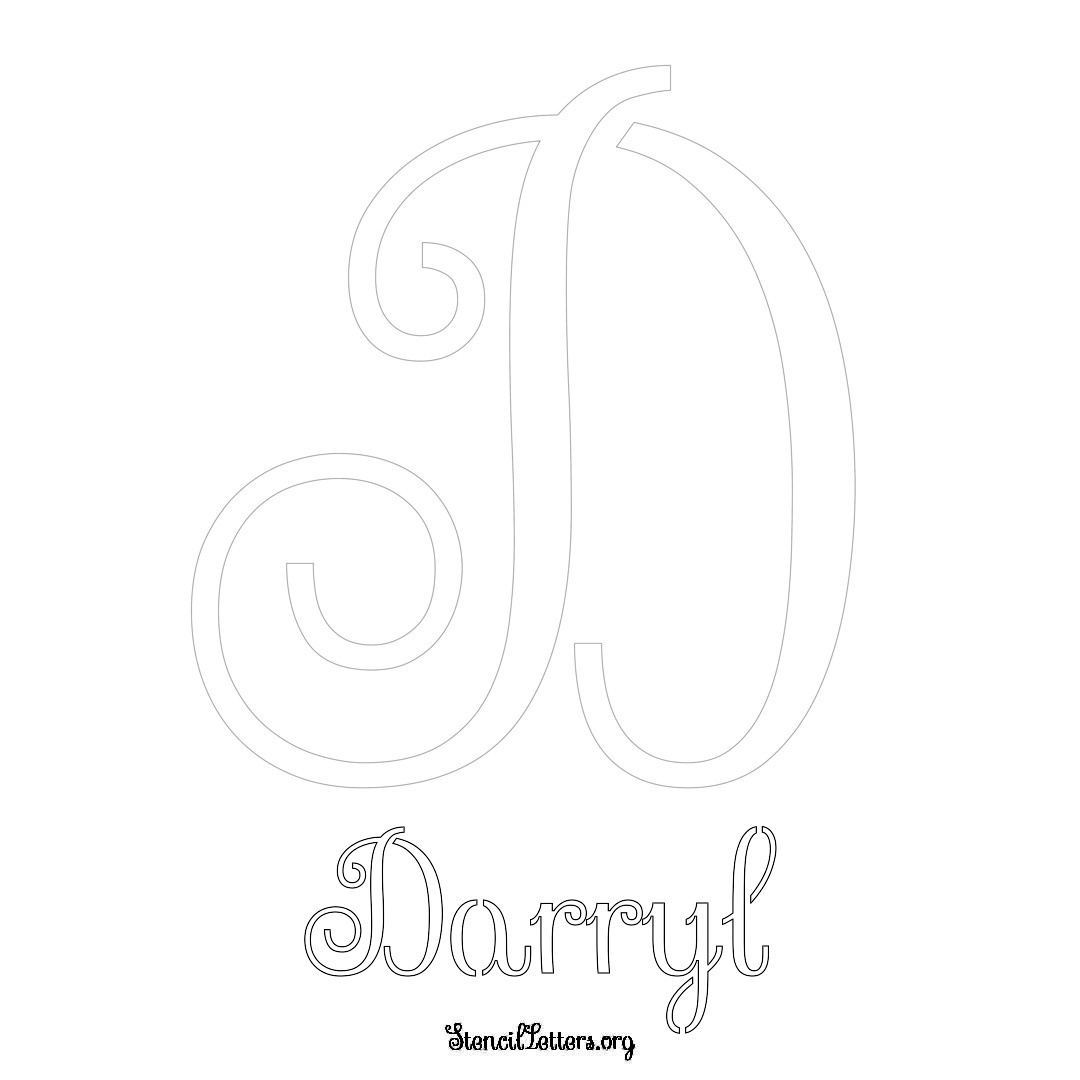 Darryl printable name initial stencil in Ornamental Cursive Lettering