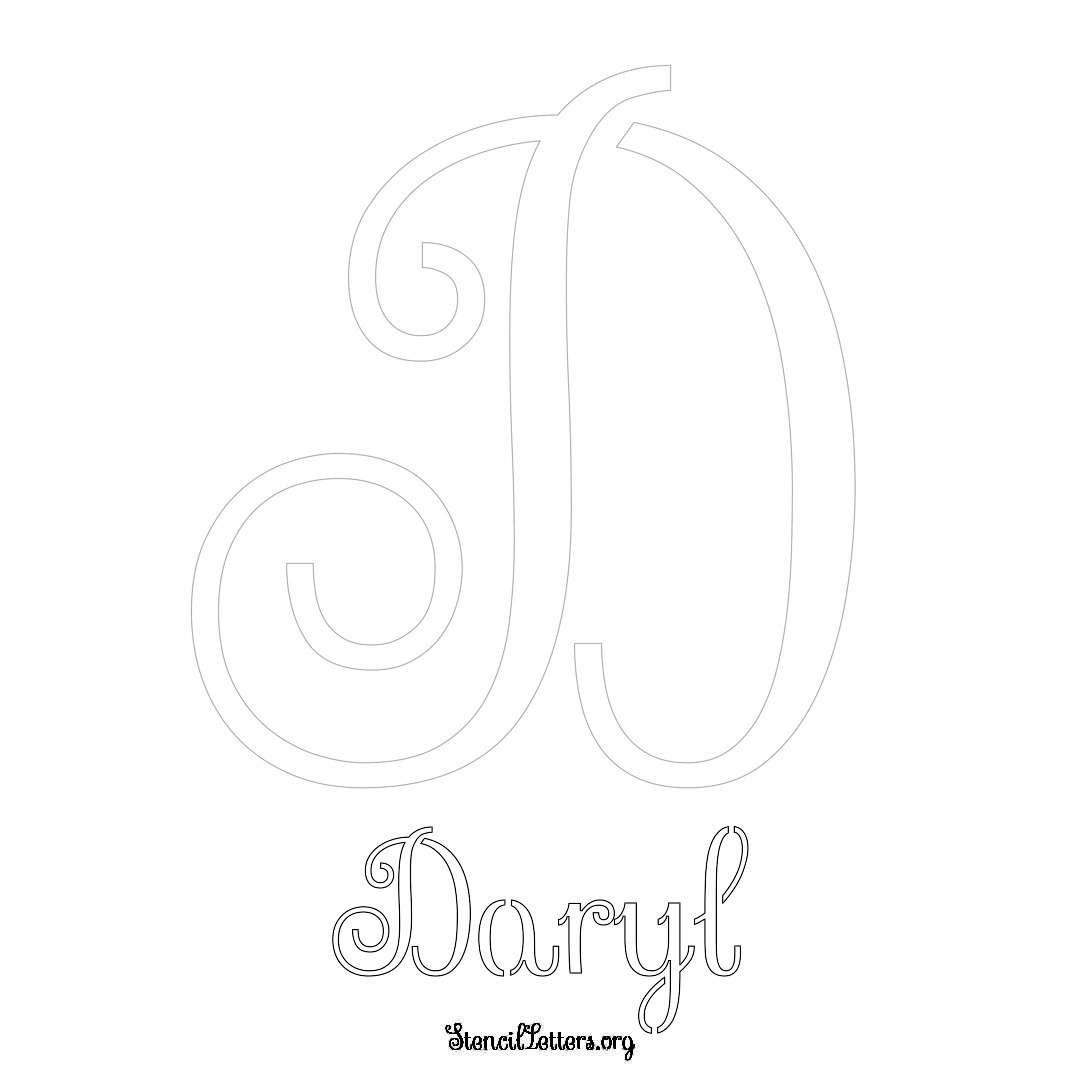 Daryl printable name initial stencil in Ornamental Cursive Lettering