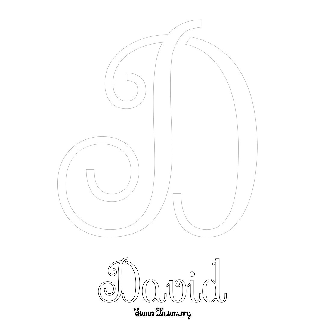 David printable name initial stencil in Ornamental Cursive Lettering