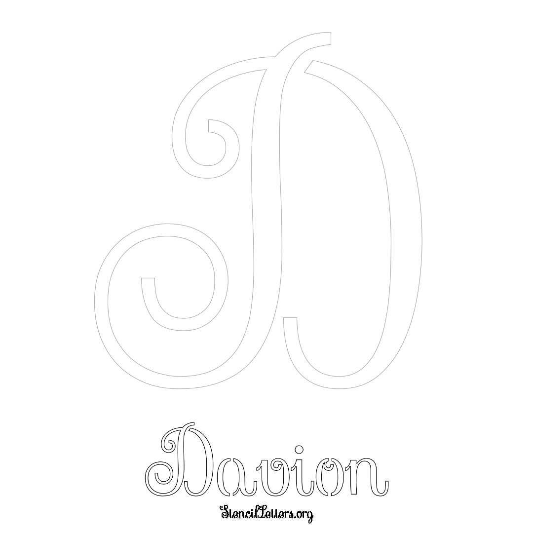 Davion printable name initial stencil in Ornamental Cursive Lettering