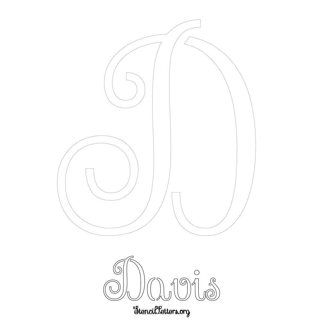 Davis printable name initial stencil in Ornamental Cursive Lettering