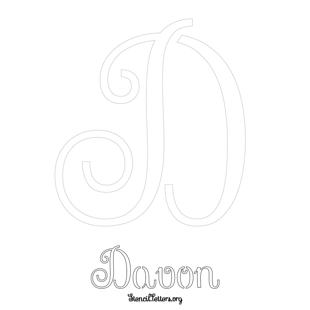 Davon printable name initial stencil in Ornamental Cursive Lettering