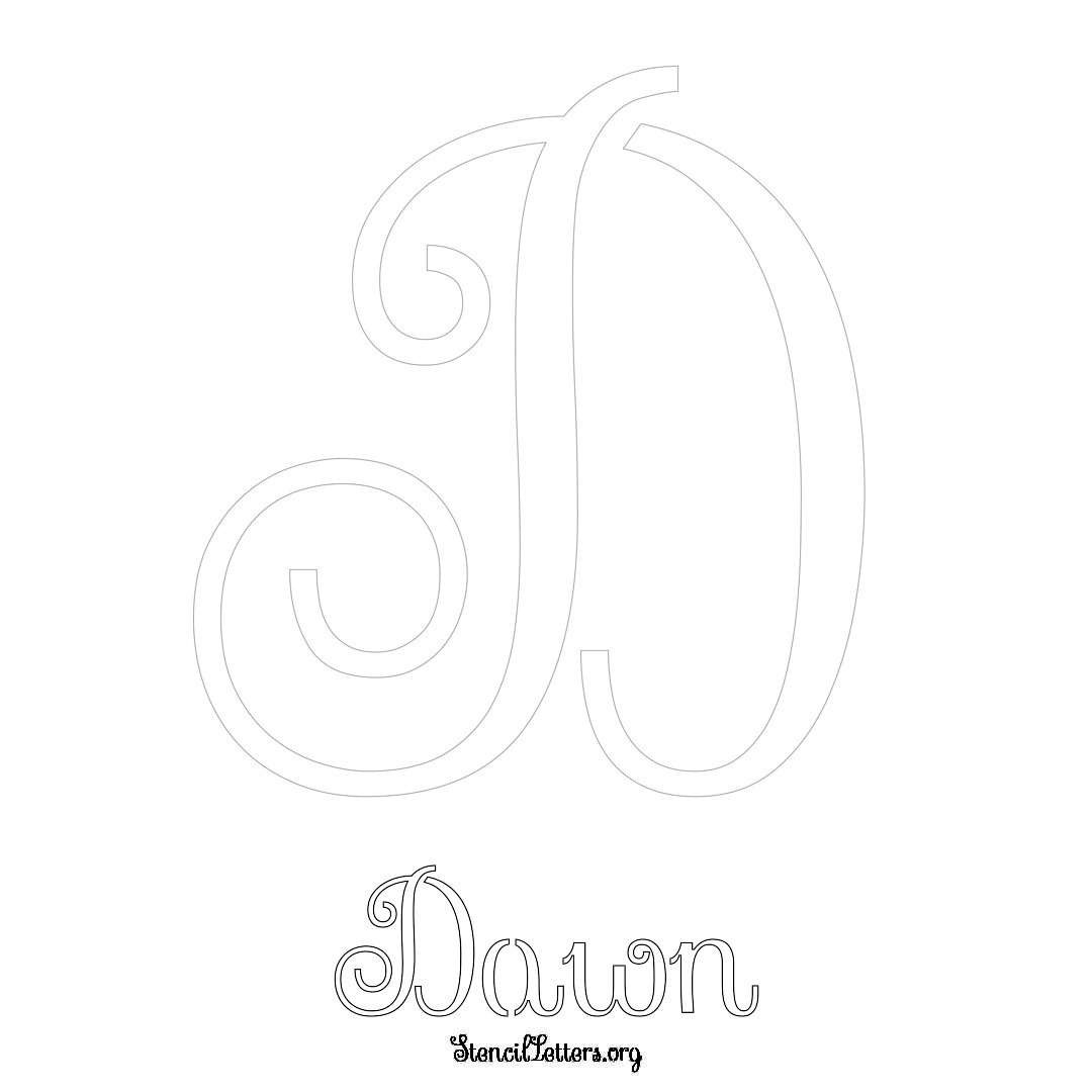 Dawn printable name initial stencil in Ornamental Cursive Lettering