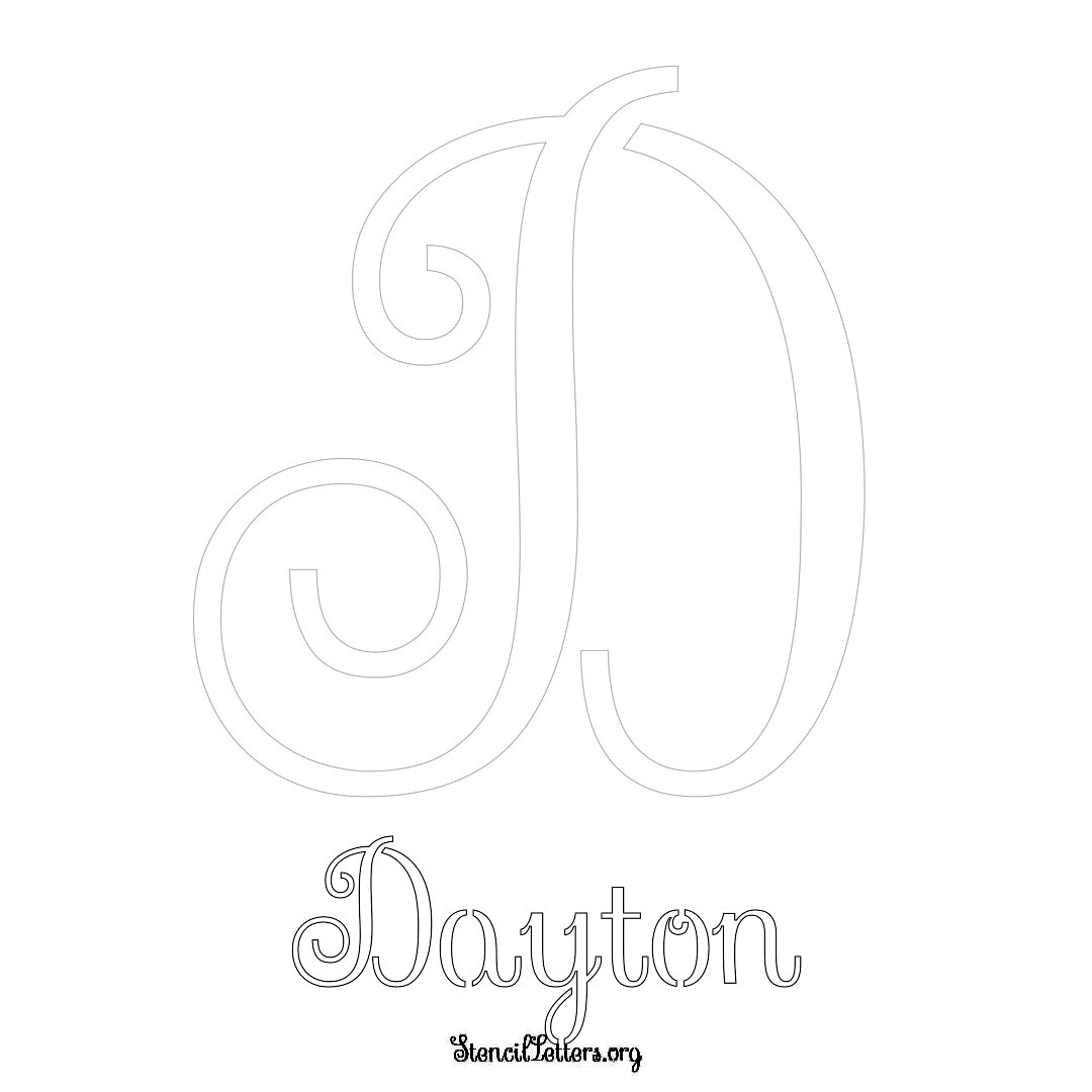 Dayton printable name initial stencil in Ornamental Cursive Lettering