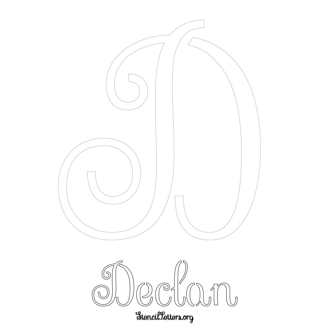 Declan printable name initial stencil in Ornamental Cursive Lettering