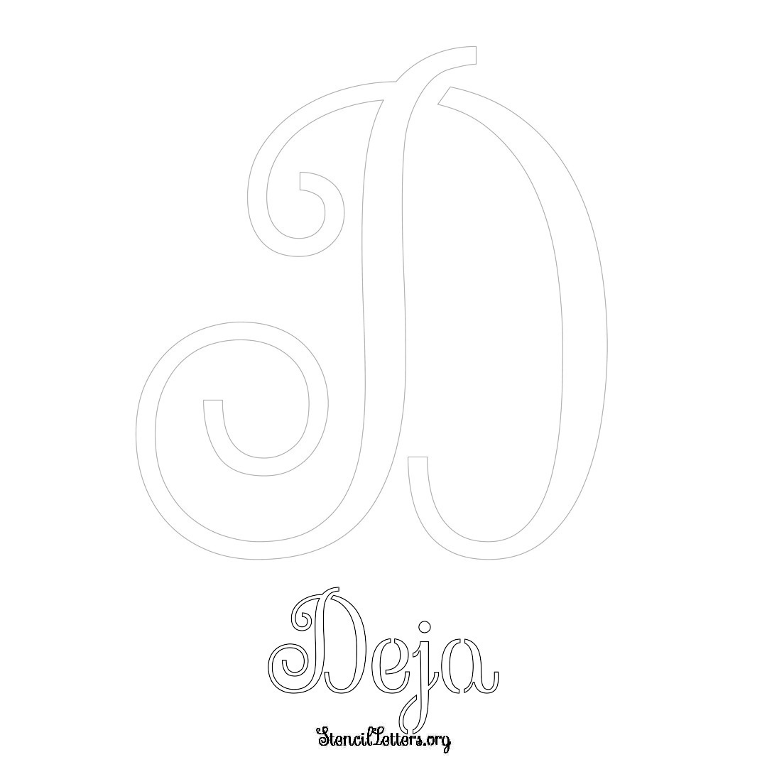 Deja printable name initial stencil in Ornamental Cursive Lettering