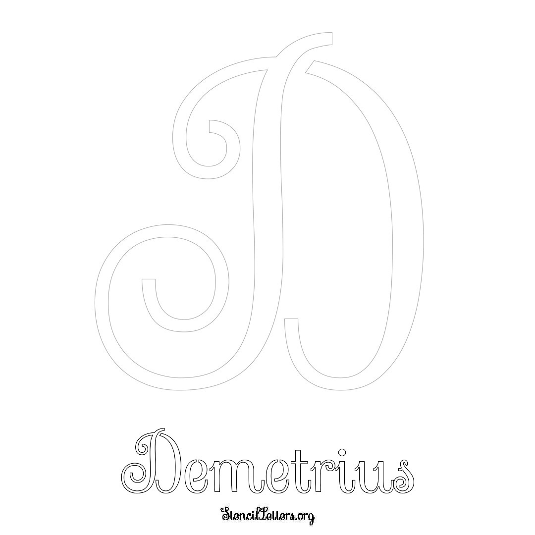 Demetrius printable name initial stencil in Ornamental Cursive Lettering