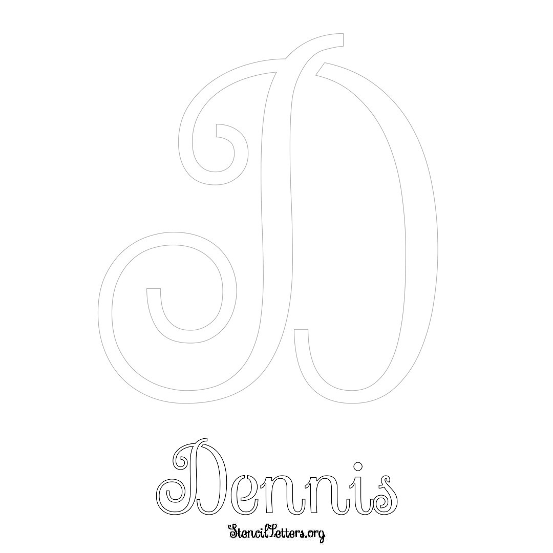 Dennis printable name initial stencil in Ornamental Cursive Lettering