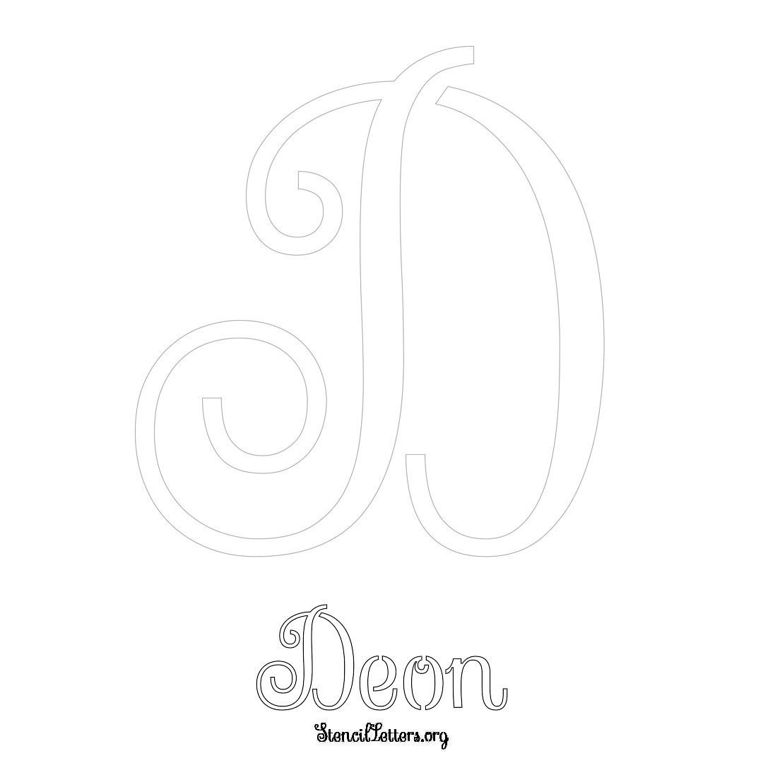 Deon printable name initial stencil in Ornamental Cursive Lettering